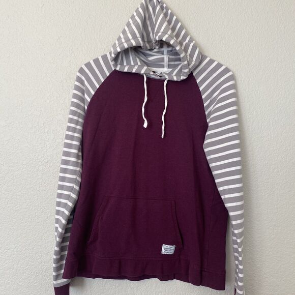 Orvis Hoodie Women's Long Sleeve Pullover Hoodie Size M Maroon Striped - Picture 1 of 7